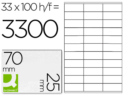 CJ100 hojas A4 3300 etiquetas adhesivas Q-Connect 70x25mm.  ILC